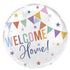 White Welcome Home Foil Balloon 45cm (18") With Bunting Flags & Multicoloured Stars - Party Owls