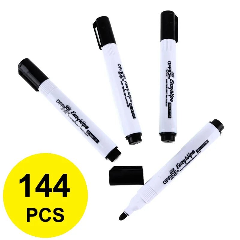 Whiteboard Markers 144pcs Black Ink Colour Bullet Tips - Bulk Pack - Party Owls