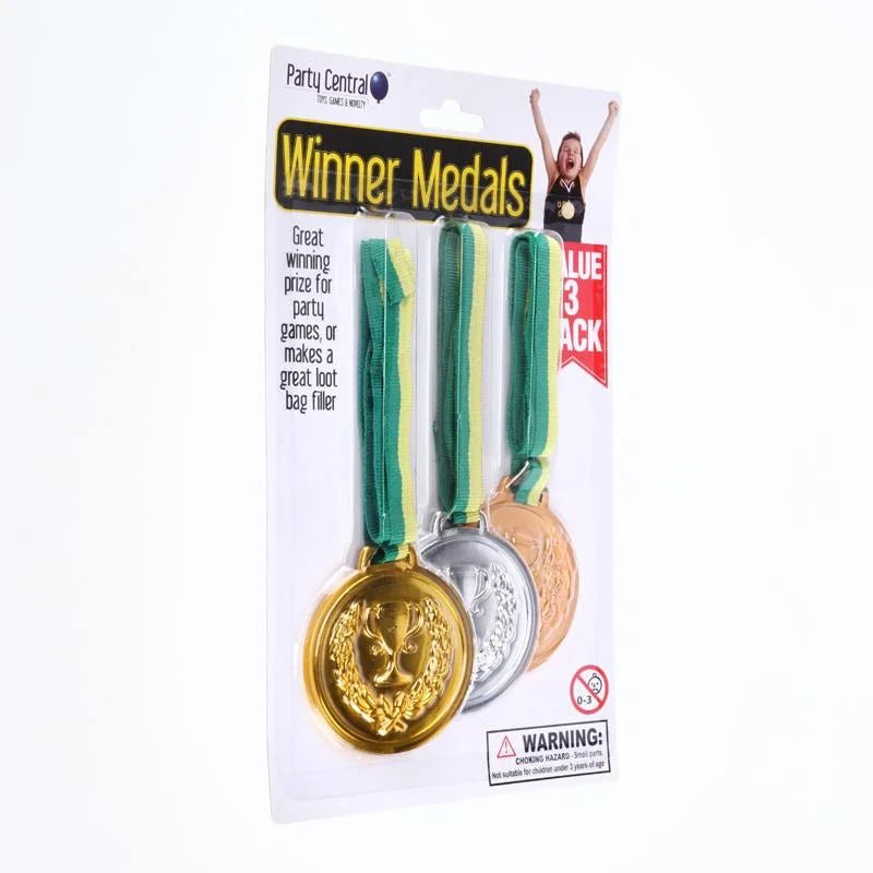 Winner Medals With Ribbon 3pcs Gold Silver Bronze - Party Owls