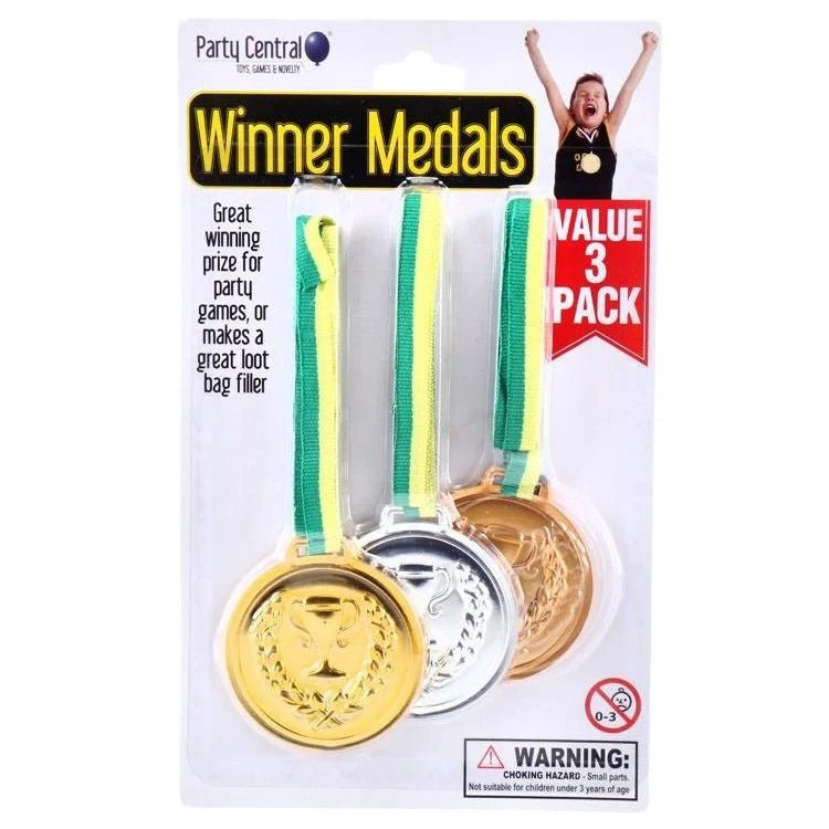 Winner Medals With Ribbon 3pcs Gold Silver Bronze - Party Owls