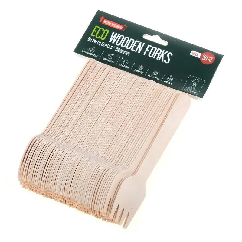 Wooden Forks 50pk Cutlery Pack - Party Owls