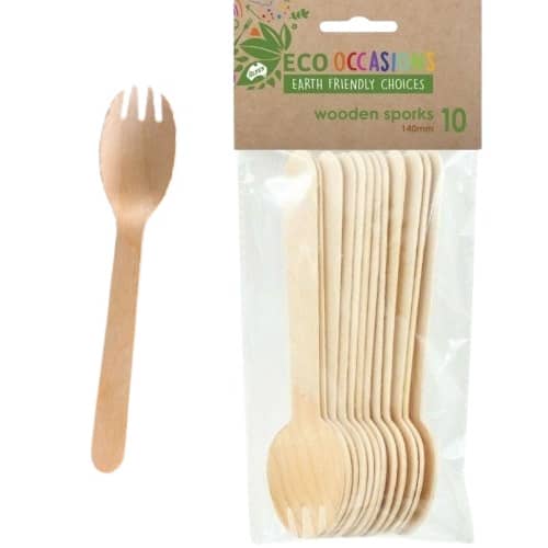 Wooden Sporks 140mm 10pk Cutlery Pack - Party Owls