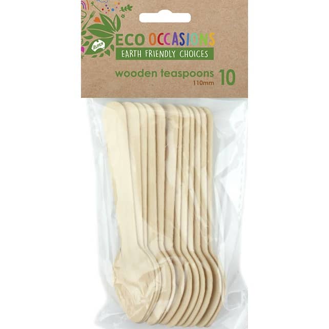 Wooden Teaspoons 110mm 10pk Cutlery Pack - Party Owls
