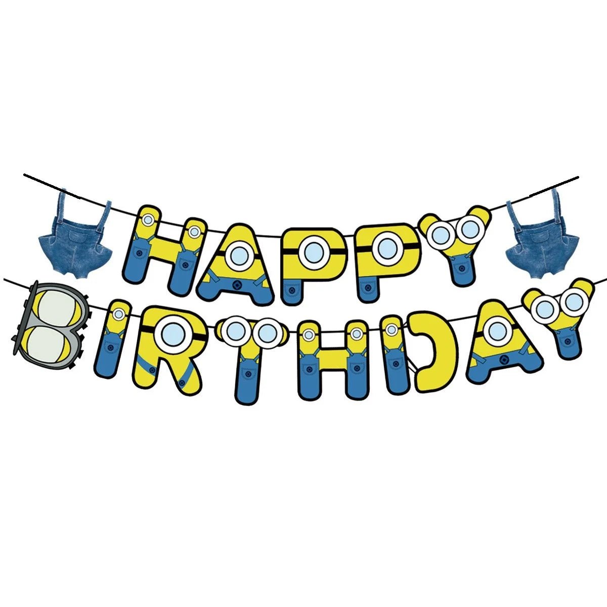 Yellow Cartoon Figure Paper Bunting Flags 15pcs - Happy Birthday - Party Owls