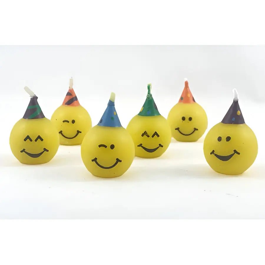 Yellow Emoji Smile Small Candles 6pk - Party Owls