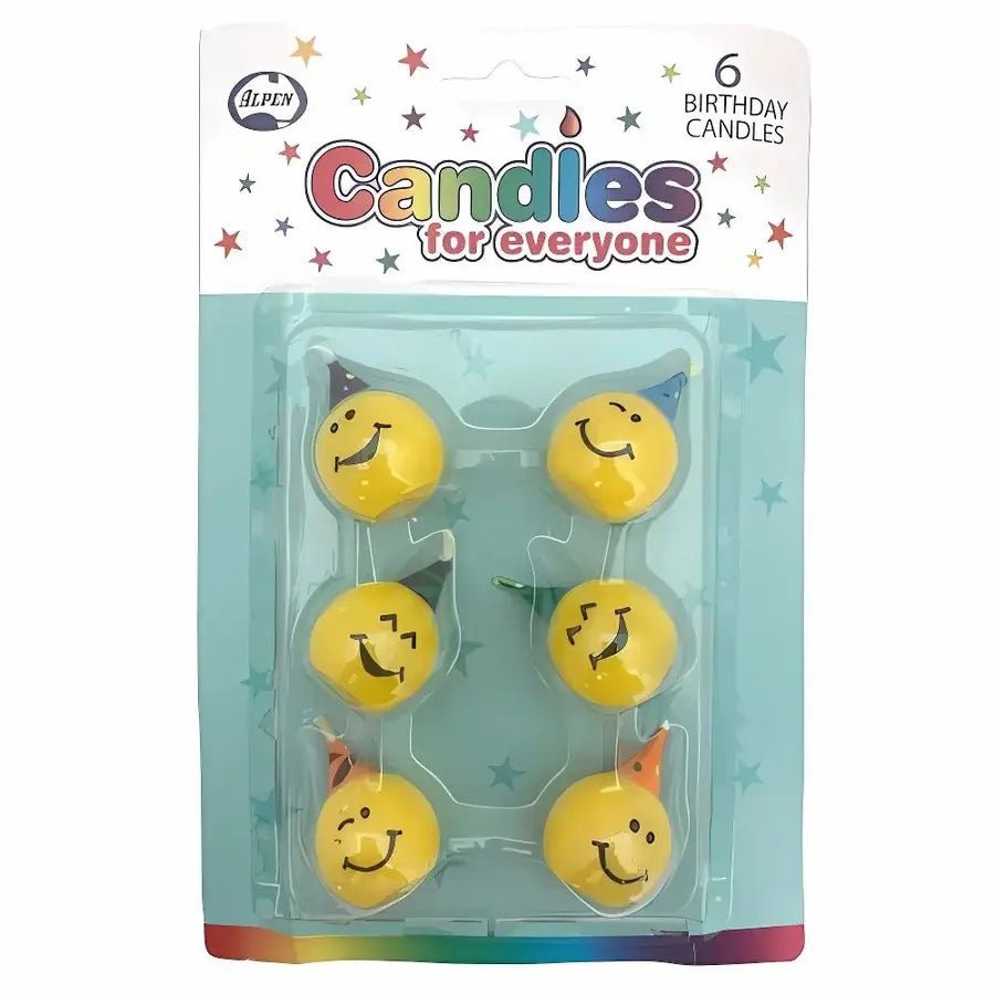 Yellow Emoji Smile Small Candles 6pk - Party Owls