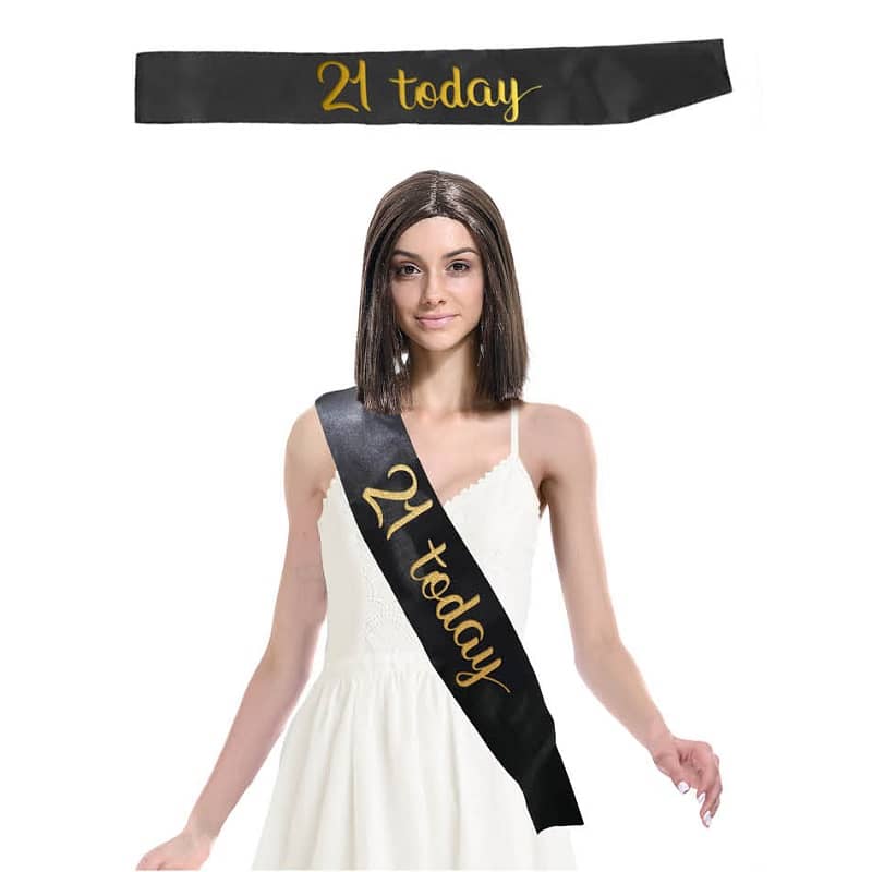 "21 Today" 21st Birthday Black Gold Satin Sash - Party Owls