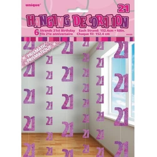 Glitz Pink And Silver 21st Birthday Hanging Decorations 55323 - Party Owls