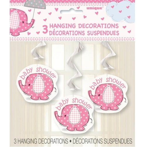 Umbrellaphant Baby Shower Girls Pink 3 Hanging Swirl Decorations 90cm L (36") 41672 - Party Owls