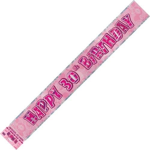 Glitz Pink And Silver Happy 30th Birthday Foil Banner 3.6M (12') 90114 - Party Owls