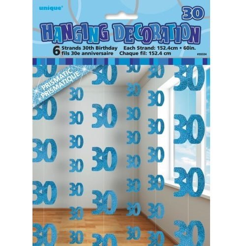 30th Birthday Hanging Decorations Glitz Blue Silver 55334 - Party Owls