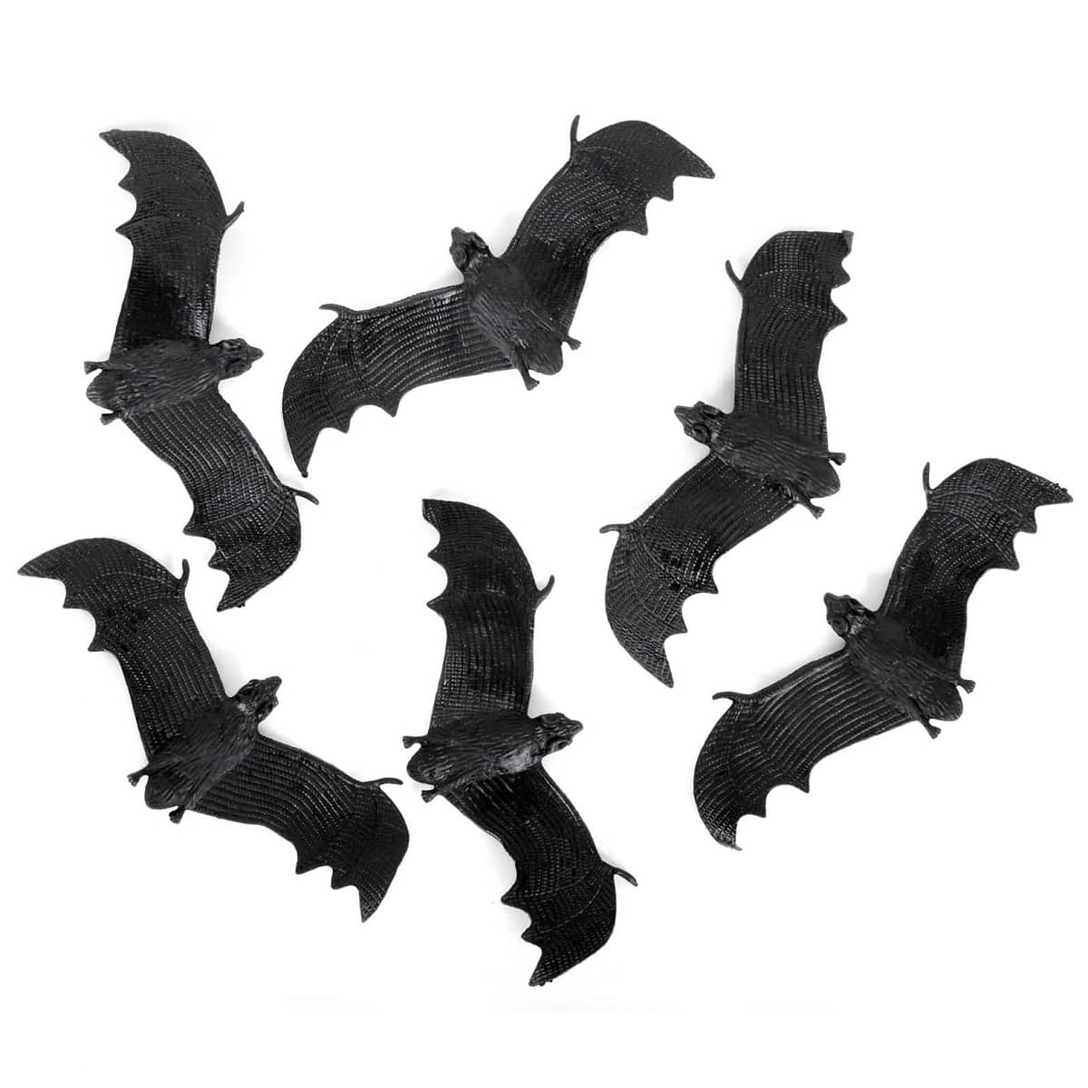 6 Black Plastic Bats 13CM Halloween Decorations - Party Owls