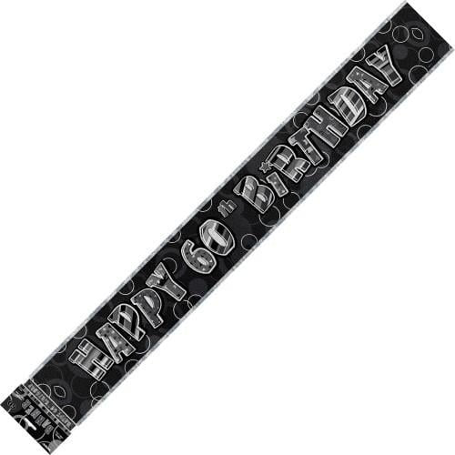 Glitz Black Silver 60th Birthday Foil Banner 3.6M 90137 - Party Owls