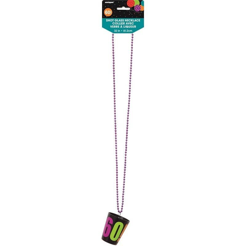 60th Birthday Shot Glass Bead Necklace 45876 - Party Owls