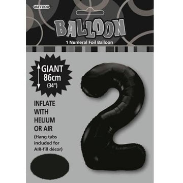 Black Number 2 Giant Numeral Foil Balloon 86CM (34