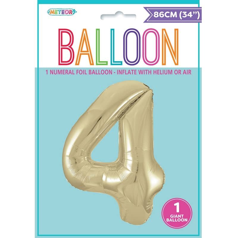 Champagne Gold Number "4" Giant Numeral Foil Balloon 86CM (34") 44804 - Party Owls
