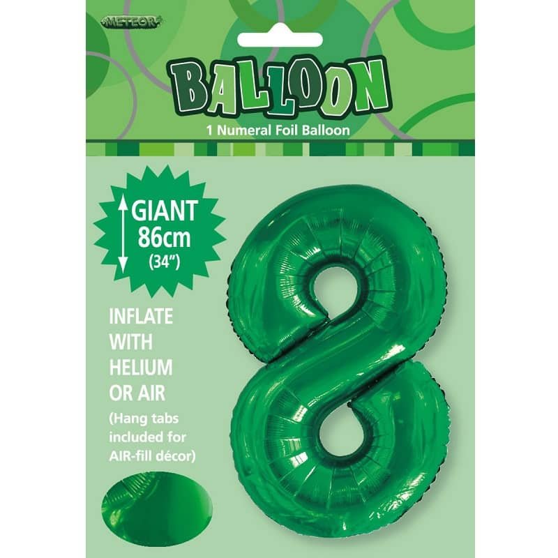 86CM (34") Emerald Green "8" Giant Numeral Foil Balloon 50688 - Party Owls