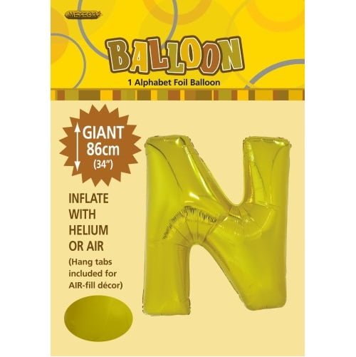 86CM (34") Gold Letter N Giant Jumbo Alphabet Helium Foil Balloon 43173 - Party Owls