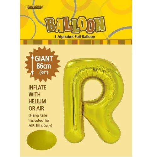 86CM (34") Gold Letter R Giant Jumbo Alphabet Helium Foil Balloon 43177 - Party Owls