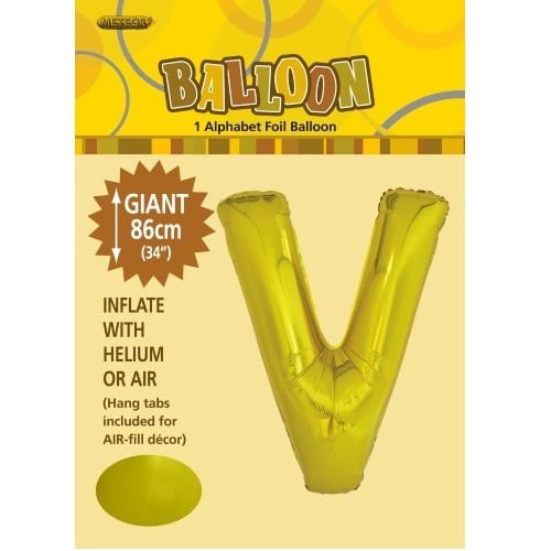 86CM (34") Gold Letter V Giant Jumbo Alphabet Helium Foil Balloon 43181 - Party Owls
