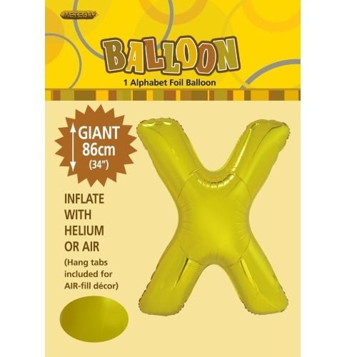 86CM (34") Gold Letter X Giant Jumbo Alphabet Helium Foil Balloon 43183 - Party Owls