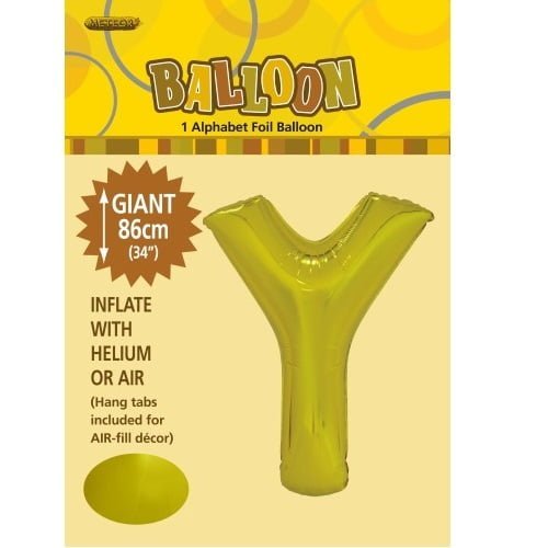 86CM (34") Gold Letter Y Giant Jumbo Alphabet Helium Foil Balloon 43184 - Party Owls
