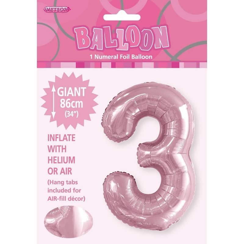 Lovely Pink Number "3" Giant Numeral Foil Balloon 86CM (34") 50653 - Party Owls