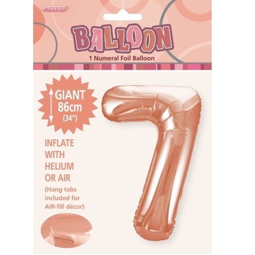Rose Gold Number 7 Giant Numeral Foil Balloon 86CM (34") 50647 - Party Owls