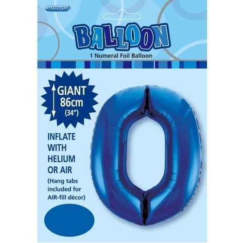 Royal Blue Number 0 Giant Numeral Foil Balloon 86CM (34") 48330 - Party Owls