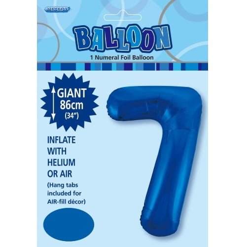 Royal Blue Number 7 Giant Numeral Foil Balloon 86CM (34") 48337 - Party Owls