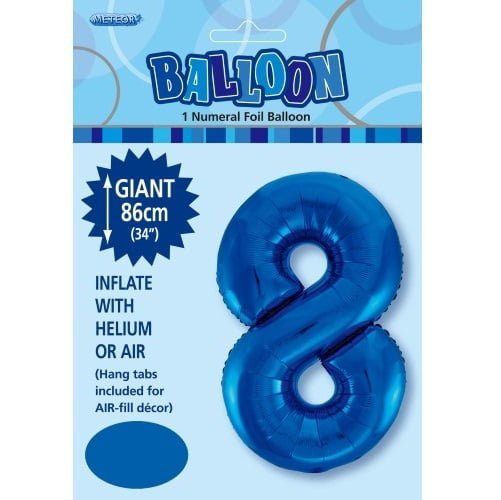 Royal Blue Number 8 Giant Numeral Foil Balloon 86CM (34") 48338 - Party Owls