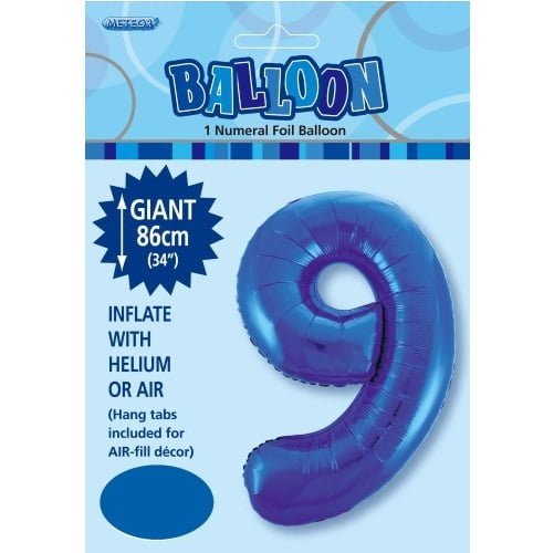Royal Blue Number 9 Giant Numeral Foil Balloon 86CM (34") 48339 - Party Owls