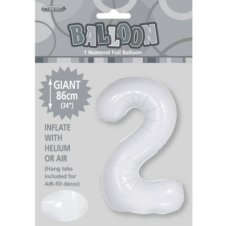 White Number 2 Giant Numeral Foil Balloon 86CM (34