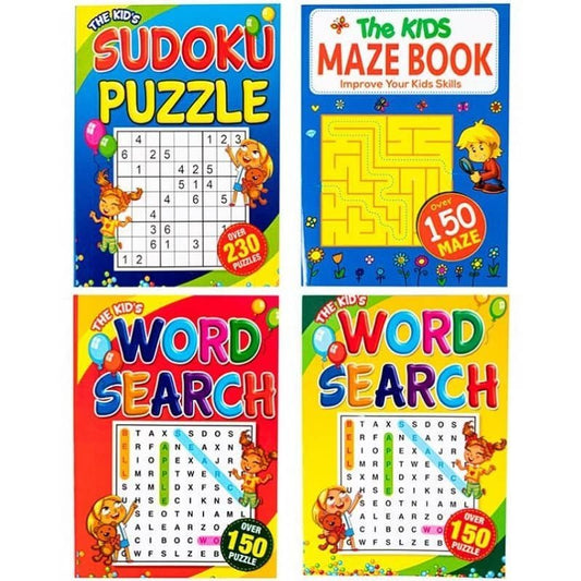 4 Activity Books 160-page Sudoku Puzzles Word Search Maze - Party Owls