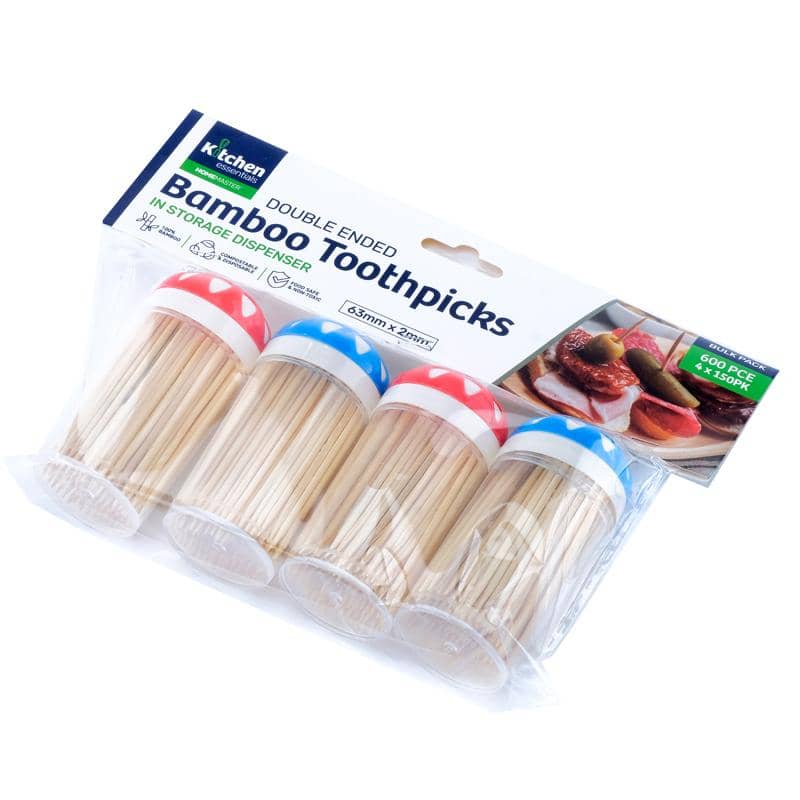 Bamboo Toothpicks In Dispenser 600pk (4 Tubes Of 150 Pieces) - Party Owls