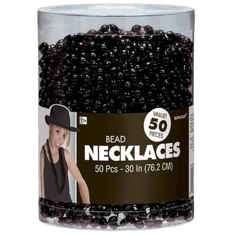 Black Bead Necklaces (Bulk Pack Of 50) - Party Owls