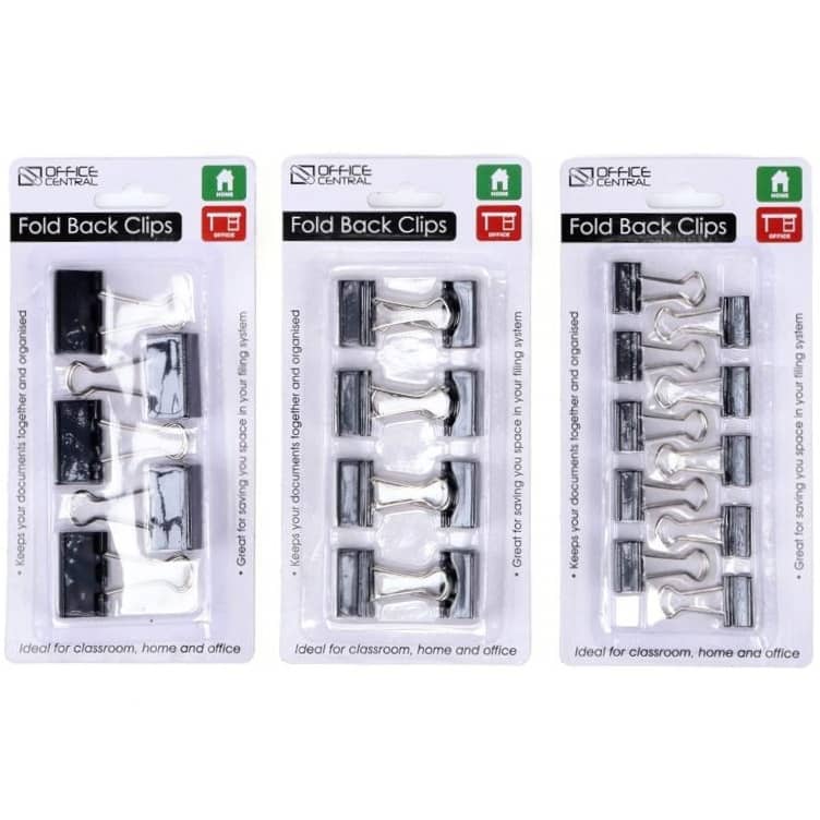 Black Fold Back Clips 23pcs (3 Assorted Sizes) - Party Owls