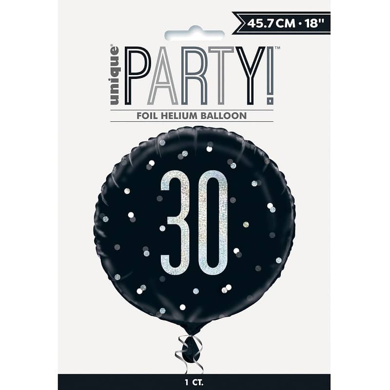 Black & Silver 30th Birthday Foil Prismatic Balloon 45CM (18") - Party Owls