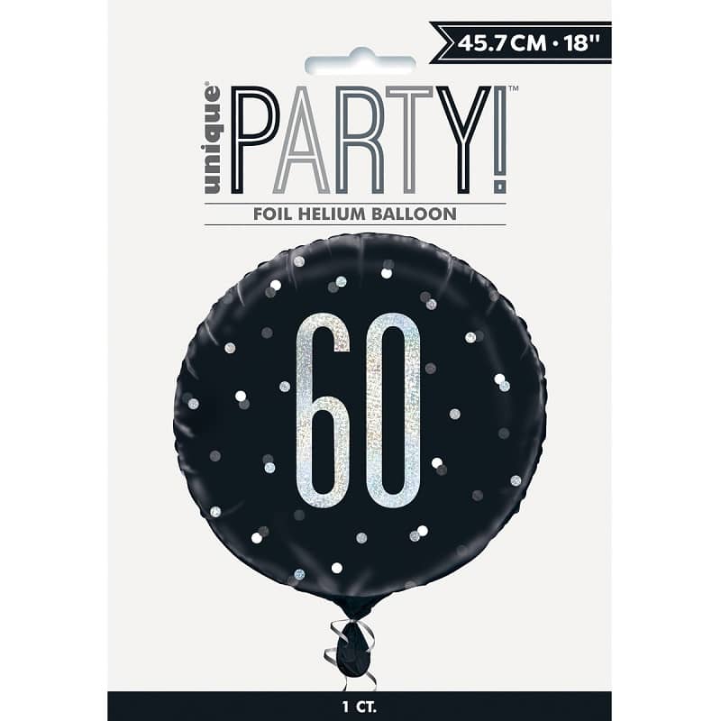 Black & Silver 60th Birthday Foil Prismatic Balloon 45CM (18") - Party Owls