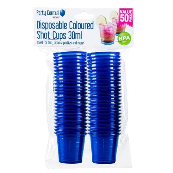 Blue Plastic Shot Glasses 30ml 50pk Drinkware - Party Owls