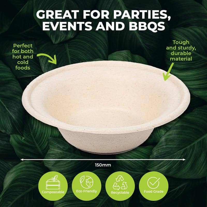 Brown Wheat Straw Medium Snack Bowls 15cm 20pk 340ml - Party Owls