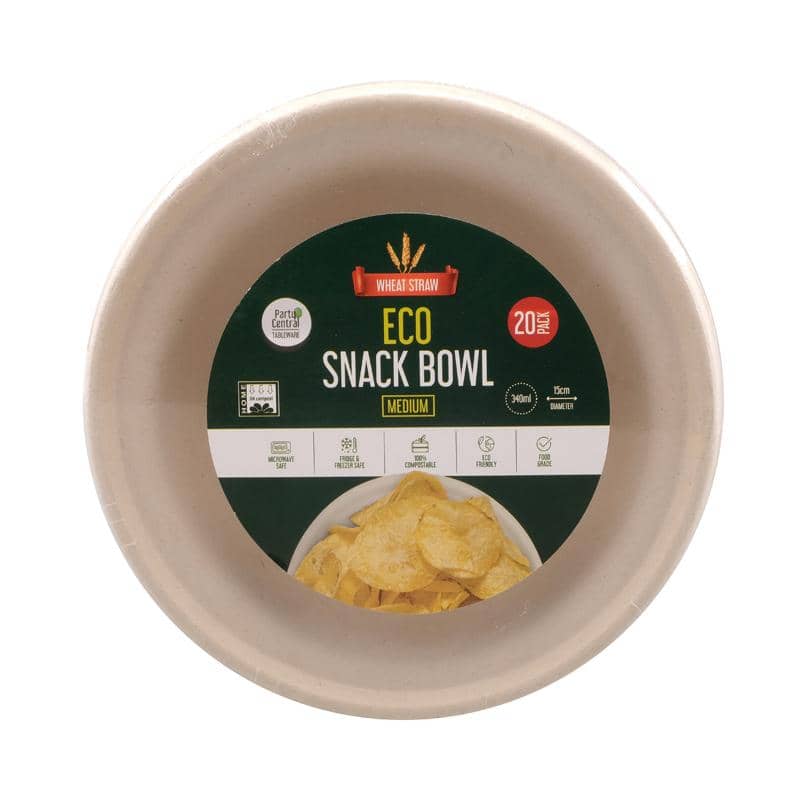 Brown Wheat Straw Medium Snack Bowls 15cm 20pk 340ml - Party Owls