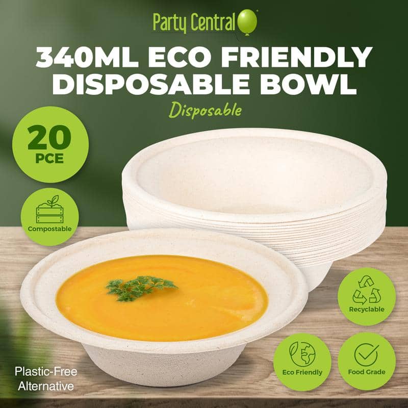 Brown Wheat Straw Medium Snack Bowls 15cm 20pk 340ml - Party Owls