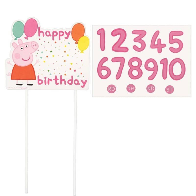Peppa Pig Confetti Birthday Party Customisable Cake Topper Pick 102626 - Party Owls