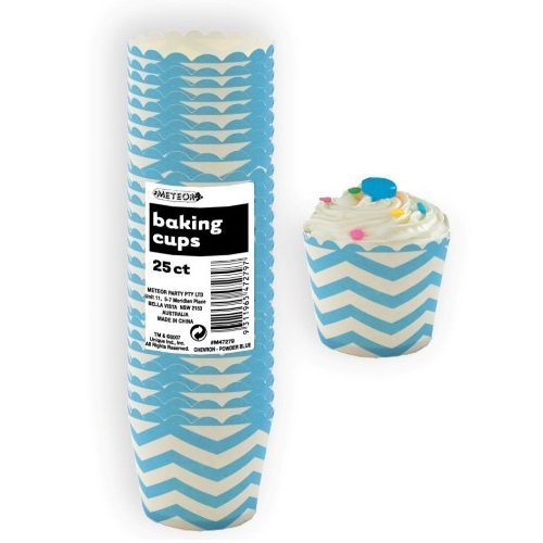 Chevron Powder Blue Paper Baking Cups 25pk 47279 - Party Owls
