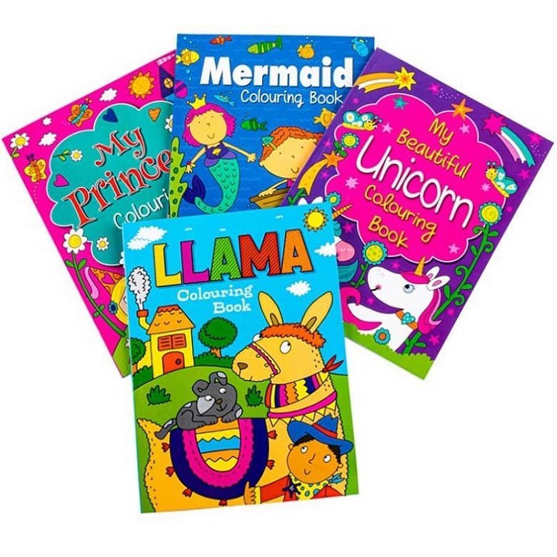 Colouring Books 4pk 56PG Princess Mermaid Unicorn Llama - Party Owls