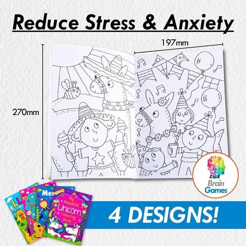 Colouring Books 4pk 56PG Princess Mermaid Unicorn Llama - Party Owls