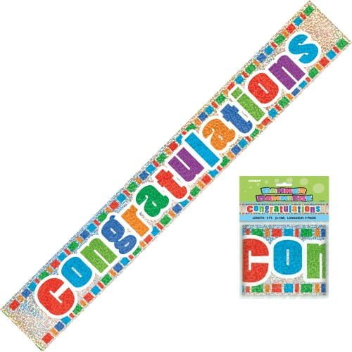Congratulations Congrats Prismatic Foil Banner 2.7m 10794 - Party Owls