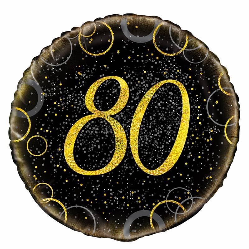 Glitz Black & Gold 80th Birthday "80" Foil Balloon 45cm (18") 55839 - Party Owls