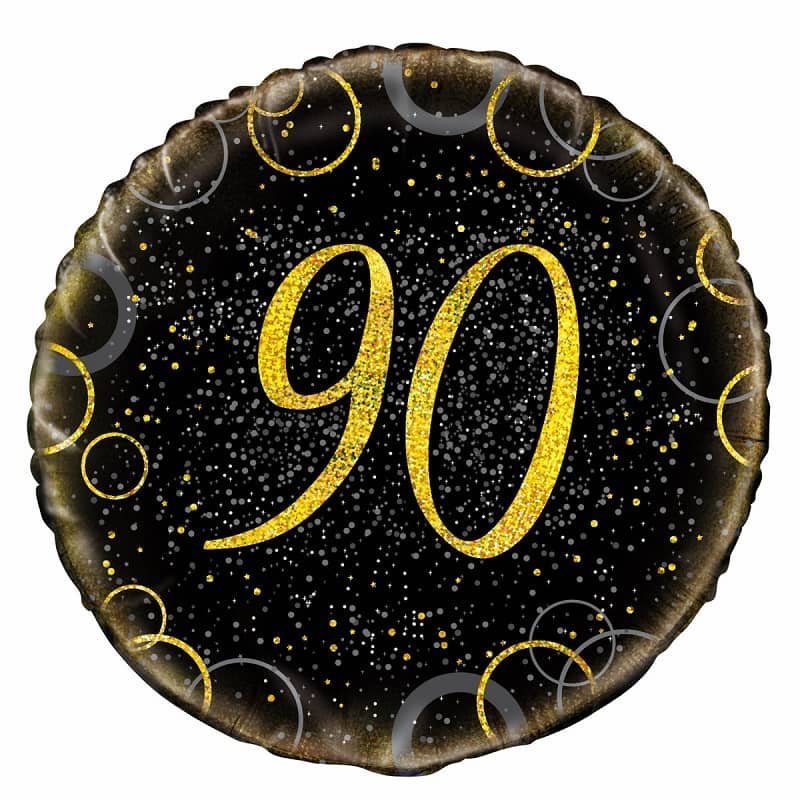 Glitz Black & Gold 90th Birthday "90" Foil Balloon 45cm (18") 55840 - Party Owls